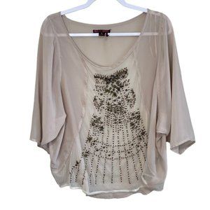 Rock & Roll Cowgirl Sheer Embellished Blouse - Size XL